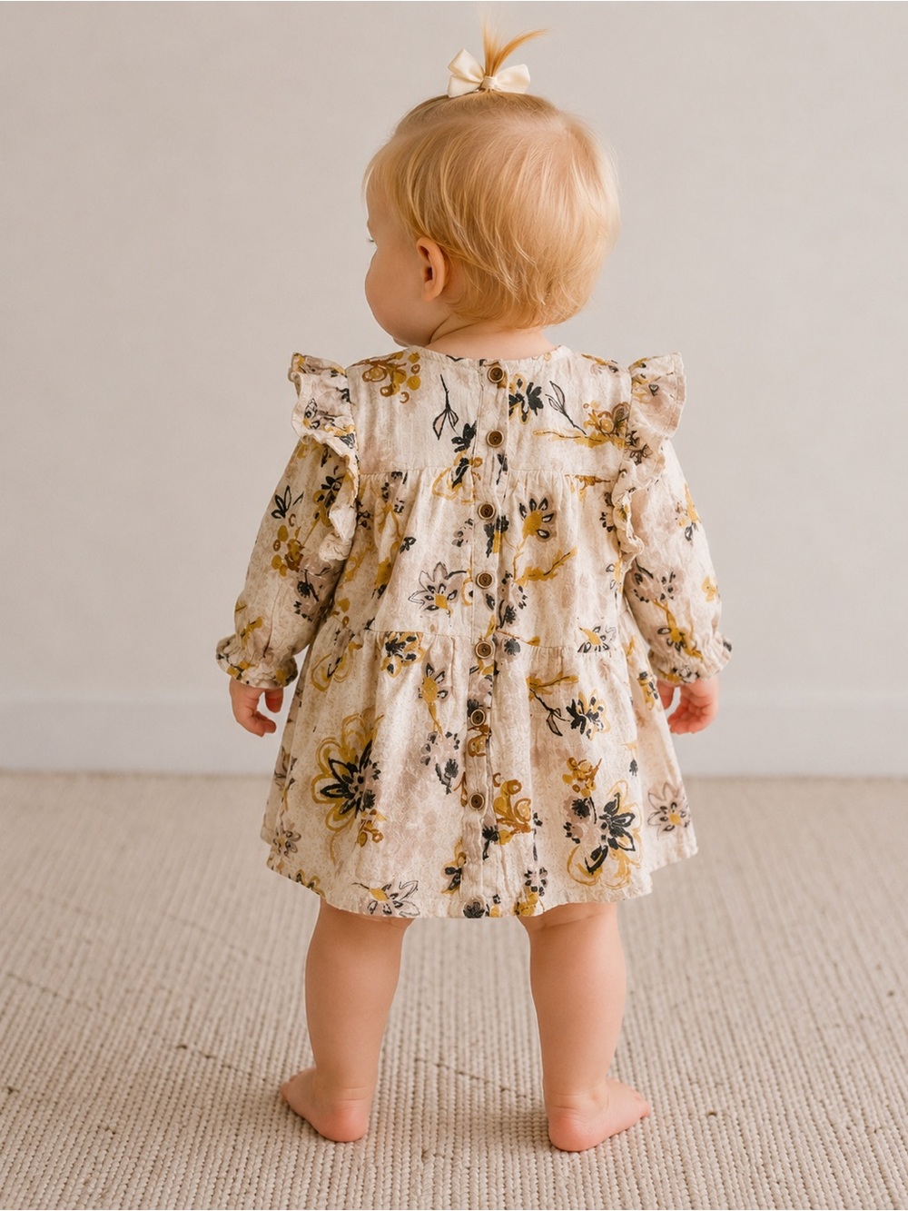 Jessica Simpson Baby Girl Floral Boho Dress Cream Mustard | Size 18M - Picture 3 of 11